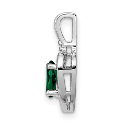 Sterling Silver Rhodium-plated Created Emerald & Diam. Pendant, 16 x 10mm