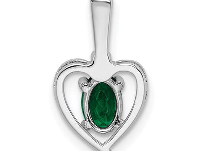 Sterling Silver Rhodium-plated Created Emerald & Diam. Pendant (Style QBPD19MAY)