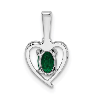 Sterling Silver Rhodium-plated Created Emerald & Diam. Pendant, 16 x 10mm