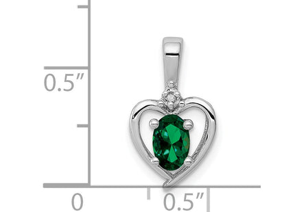 Sterling Silver Rhodium-plated Created Emerald & Diam. Pendant (Style QBPD19MAY)