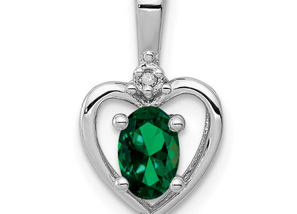 Sterling Silver Rhodium-plated Created Emerald & Diam. Pendant (Style QBPD19MAY)