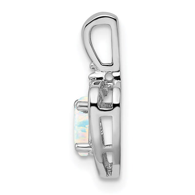 Sterling Silver Rhodium-plated Created Opal & Diam. Pendant, 16 x 10mm