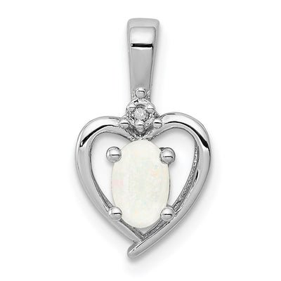 Sterling Silver Rhodium-plated Created Opal & Diam. Pendant, 16 x 10mm