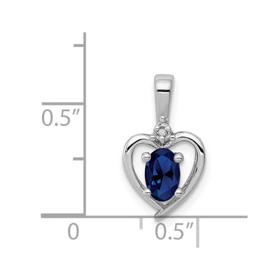Sterling Silver Rhodium-plated Created Sapphire & Diam. Pendant, 16 x 10mm
