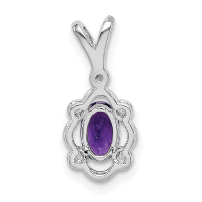 Sterling Silver Rhodium-plated Amethyst & Diam. Pendant, 17 x 8mm