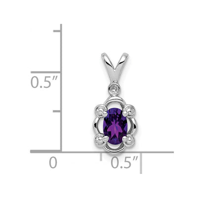 Sterling Silver Rhodium-plated Amethyst & Diam. Pendant, 17 x 8mm