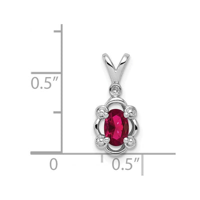 Sterling Silver Rhodium-plated Created Ruby & Diam. Pendant, 17 x 8mm