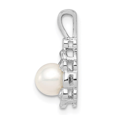 Sterling Silver Rhodium-plated FW Cultured Pearl & Diam. Pendant, 17 x 8mm