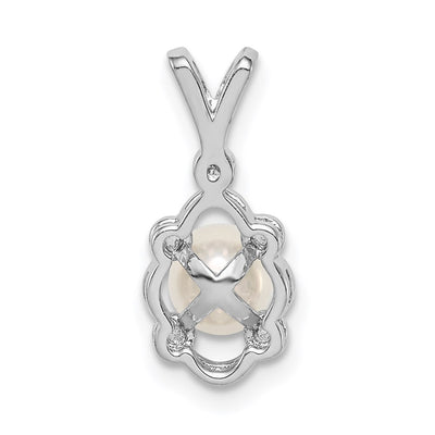 Sterling Silver Rhodium-plated FW Cultured Pearl & Diam. Pendant, 17 x 8mm