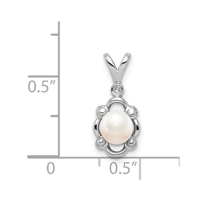Sterling Silver Rhodium-plated FW Cultured Pearl & Diam. Pendant, 17 x 8mm