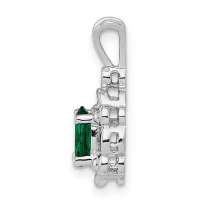 Sterling Silver Rhodium-plated Created Emerald & Diam. Pendant, 17 x 8mm