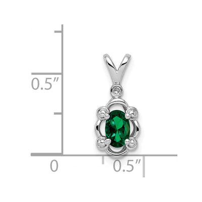 Sterling Silver Rhodium-plated Created Emerald & Diam. Pendant, 17 x 8mm