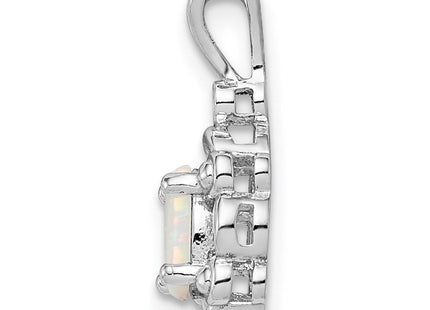 Sterling Silver Rhodium-plated Created Opal & Diam. Pendant (Style QBPD21OCT)