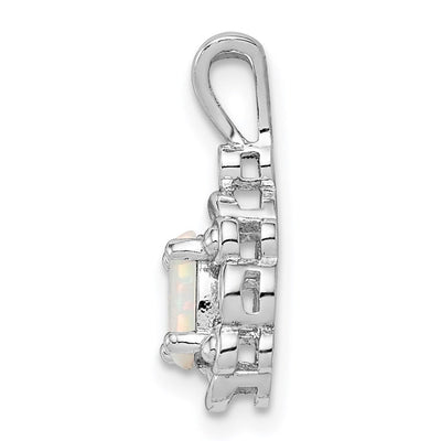 Sterling Silver Rhodium-plated Created Opal & Diam. Pendant, 17 x 8mm