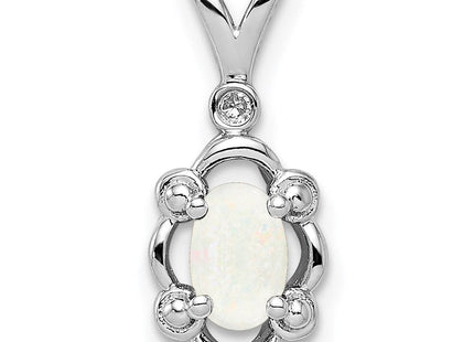 Sterling Silver Rhodium-plated Created Opal & Diam. Pendant (Style QBPD21OCT)