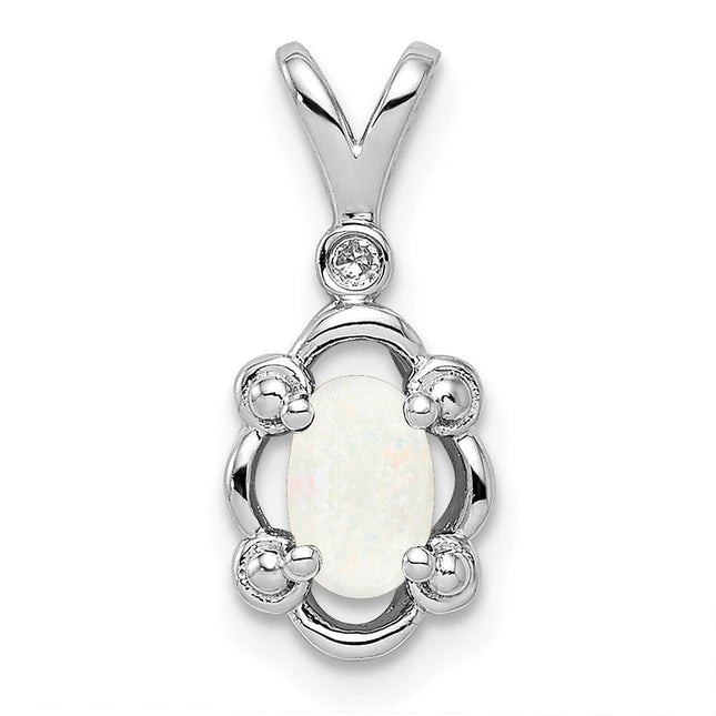 Sterling Silver Rhodium-plated Created Opal & Diam. Pendant, 17 x 8mm