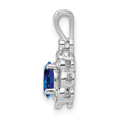 Sterling Silver Rhodium-plated Created Sapphire & Diam. Pendant, 17 x 8mm