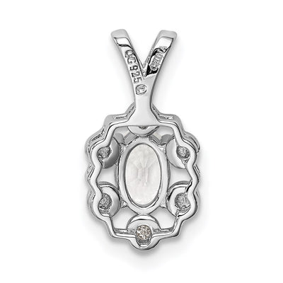Sterling Silver Rhodium-plated White Topaz & Diam. Pendant, 15 x 9mm