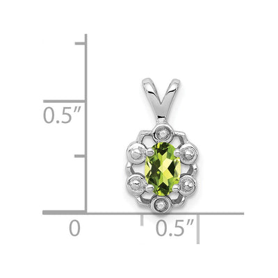 Sterling Silver Rhodium-plated Peridot & Diam. Pendant, 15 x 9mm