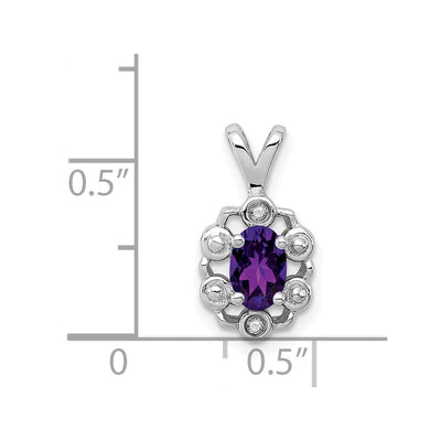 Sterling Silver Rhodium-plated Amethyst & Diam. Pendant, 15 x 9mm