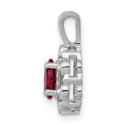 Sterling Silver Rhodium-plated Created Ruby & Diam. Pendant, 15 x 9mm