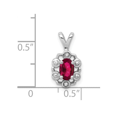 Sterling Silver Rhodium-plated Created Ruby & Diam. Pendant, 15 x 9mm