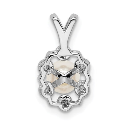 Sterling Silver Rhodium-plated FW Cultured Pearl & Diam. Pendant, 15 x 9mm