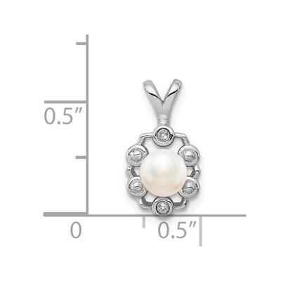 Sterling Silver Rhodium-plated FW Cultured Pearl & Diam. Pendant, 15 x 9mm
