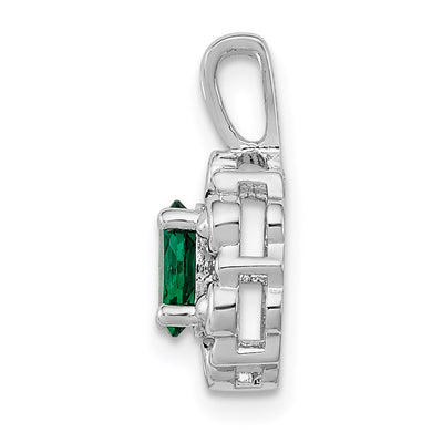 Sterling Silver Rhodium-plated Created Emerald & Diam. Pendant, 15 x 9mm