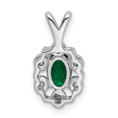 Sterling Silver Rhodium-plated Created Emerald & Diam. Pendant, 15 x 9mm