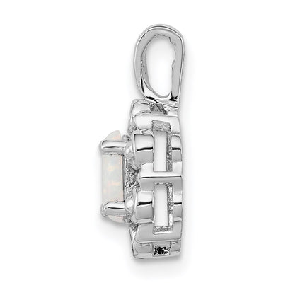 Sterling Silver Rhodium-plated Created Opal & Diam. Pendant, 15 x 9mm
