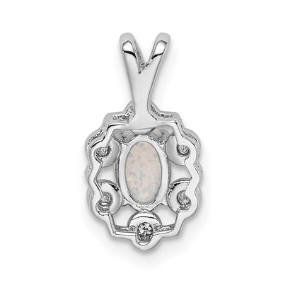 Sterling Silver Rhodium-plated Created Opal & Diam. Pendant, 15 x 9mm