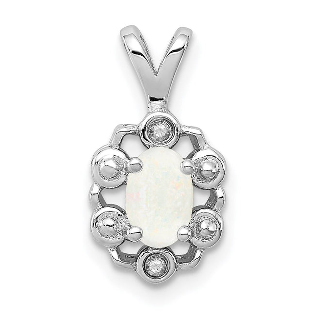 Sterling Silver Rhodium-plated Created Opal & Diam. Pendant, 15 x 9mm