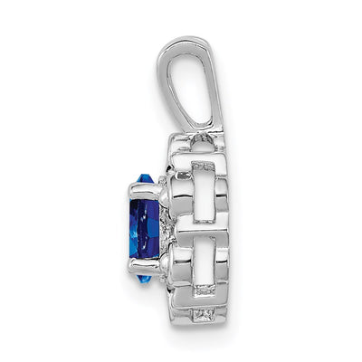 Sterling Silver Rhodium-plated Created Sapphire & Diam. Pendant, 15 x 9mm
