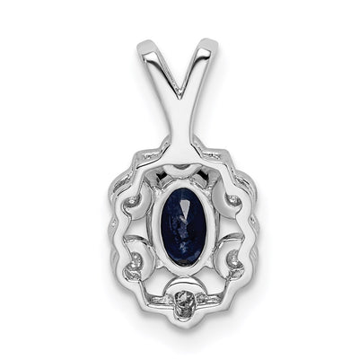 Sterling Silver Rhodium-plated Created Sapphire & Diam. Pendant, 15 x 9mm
