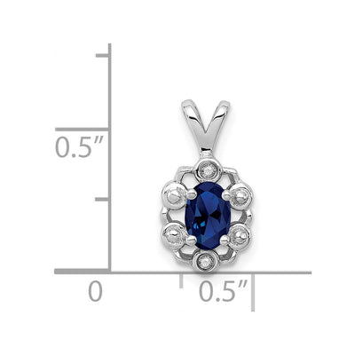 Sterling Silver Rhodium-plated Created Sapphire & Diam. Pendant, 15 x 9mm