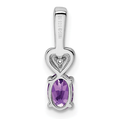 Sterling Silver Rhodium-plated Amethyst & Diam. Pendant, 16 x 5mm