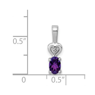 Sterling Silver Rhodium-plated Amethyst & Diam. Pendant, 16 x 5mm