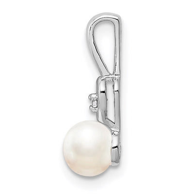 Sterling Silver Rhodium-plated FW Cultured Pearl & Diam. Pendant, 16 x 5mm