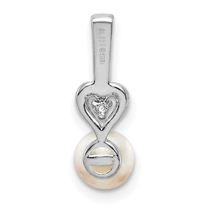 Sterling Silver Rhodium-plated FW Cultured Pearl & Diam. Pendant, 16 x 5mm