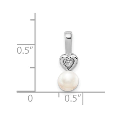 Sterling Silver Rhodium-plated FW Cultured Pearl & Diam. Pendant, 16 x 5mm
