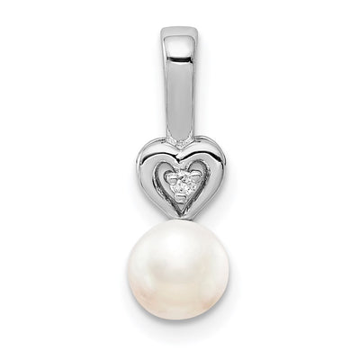 Sterling Silver Rhodium-plated FW Cultured Pearl & Diam. Pendant, 16 x 5mm