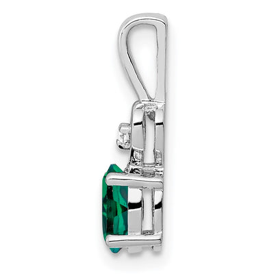 Sterling Silver Rhodium-plated Created Emerald & Diam. Pendant, 16 x 5mm