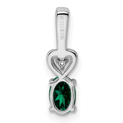 Sterling Silver Rhodium-plated Created Emerald & Diam. Pendant, 16 x 5mm