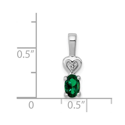 Sterling Silver Rhodium-plated Created Emerald & Diam. Pendant, 16 x 5mm