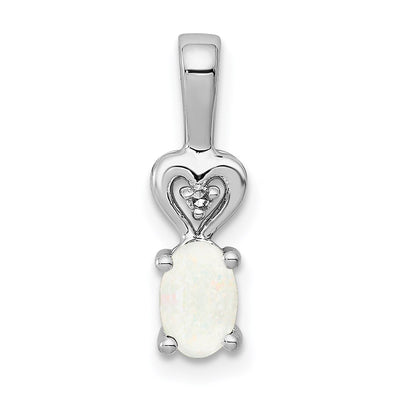 Sterling Silver Rhodium-plated Created Opal & Diam. Pendant, 16 x 5mm