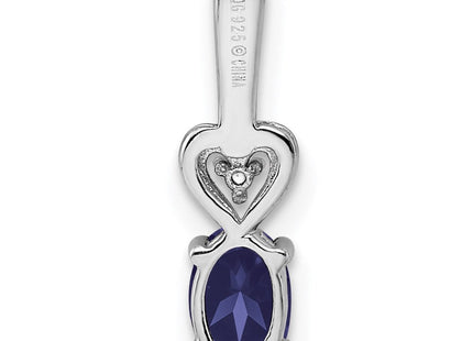 Sterling Silver Rhodium-plated Created Sapphire & Diam. Pendant (Style QBPD23SEP)