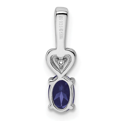 Sterling Silver Rhodium-plated Created Sapphire & Diam. Pendant, 16 x 5mm