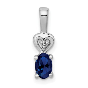 Sterling Silver Rhodium-plated Created Sapphire & Diam. Pendant (Style QBPD23SEP)