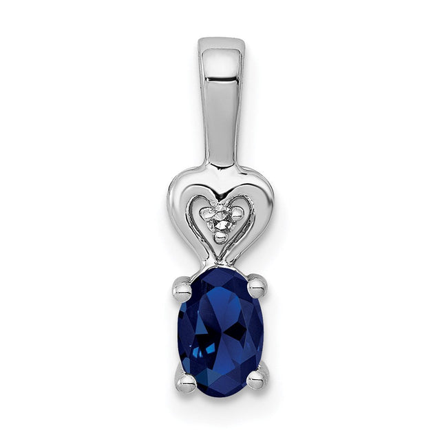 Sterling Silver Rhodium-plated Created Sapphire & Diam. Pendant, 16 x 5mm